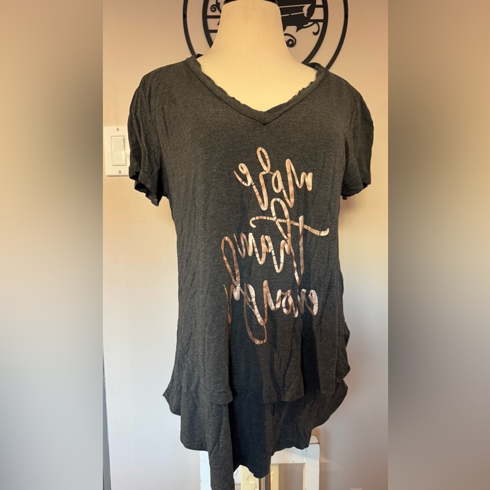 Latched Mama Gray “More Than Enough” mirror Tee with Metallic Print